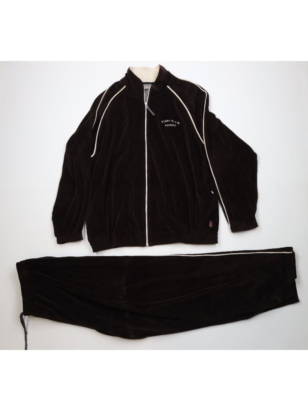 Vintage 90s Perry Ellis Mens XL Faded 2 Piece Velvet Velour Track Suit Wide Leg